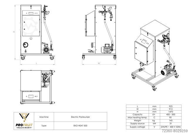 Pasteurizator electric ECOHEAT ProFruit Machinery ECOHEAT 500