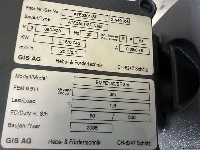 Unterflansch-Einträgerlaufkran 1.6to GIS AG