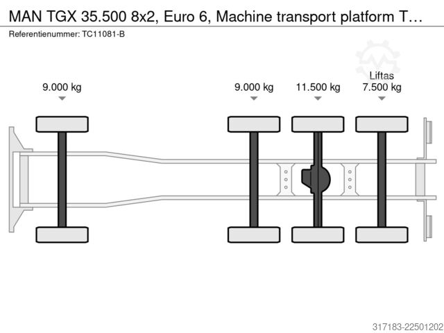 Car transporter MAN TGX 35.500 8x2, Euro 6, Machine transport platform