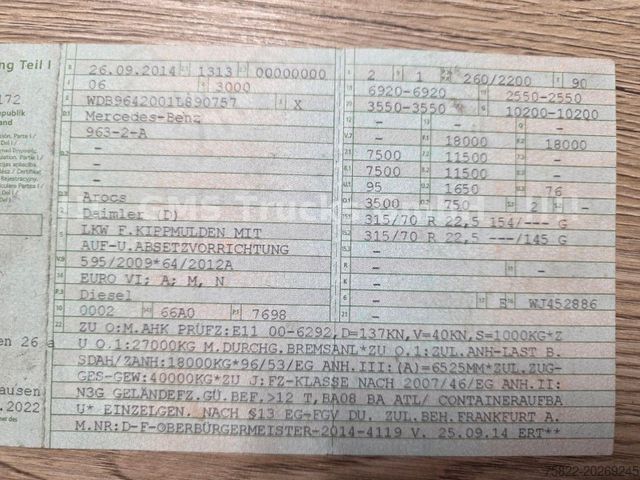 Skip truck MERCEDES-BENZ Arocs 1835 / Meiller FUNK Tele