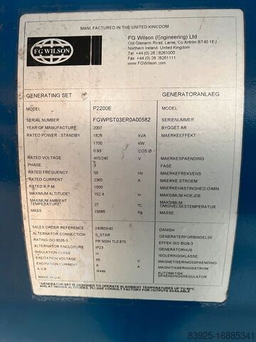 Gerador de energia de emergência Notstromaggregat Perkins 2200 KVA Stromaggregat Stromerzeuger