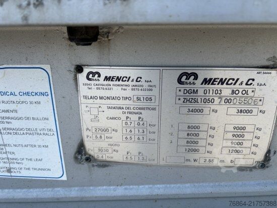 Cisternový návěs MENCI LEBENSMITTELTANK ISOLIERT, 3 KAMMERN, 34000L LIFTACHSE,   BPW-ACHSEN