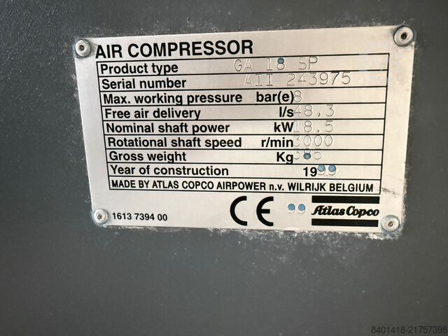 šroubový kompresor Atlas Copco GA26VSD+ GA18 SP + FX11
