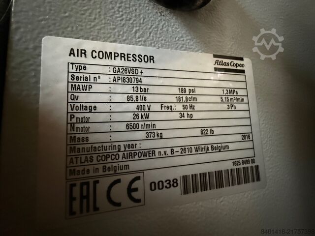 šroubový kompresor Atlas Copco GA26VSD+ GA18 SP + FX11