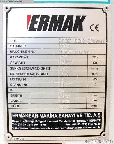 Prasa krawędziowa - hydrauliczna ERMAK SPEED BEND 37.175