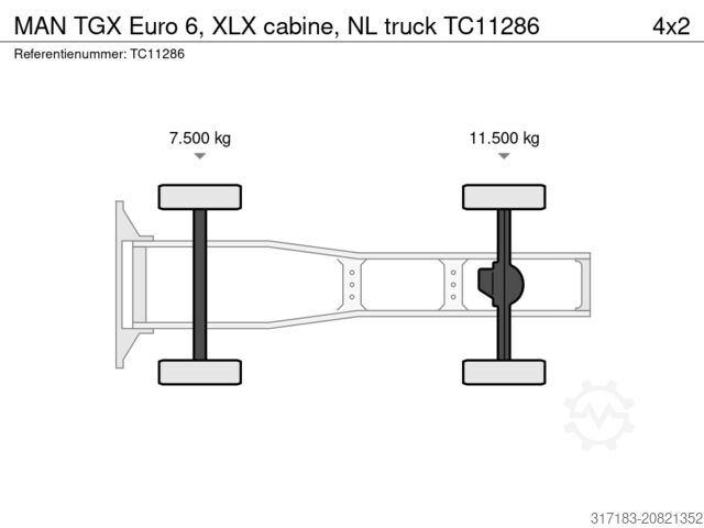 Standard tractor MAN TGX Euro 6, XLX cabine, NL truck
