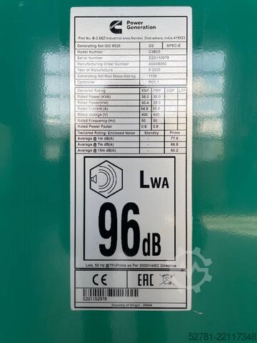 Adalékanyag Cummins C38D5 - 38 kVA Surplus Genset - DPX-18504