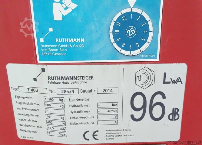 Op vrachtwagen gemonteerd platform Ruthmann T400