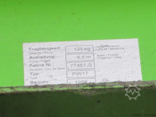 Forgódaru Falra szerelt forgódaru Daru Daru Vetter Drehkran Hallenkran Kran NL 125KG incl. Stahl Kettenzug 5,5m