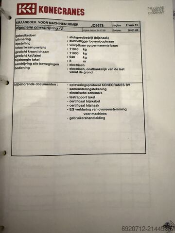 Dupli nosač 18.800 mm x 20 tona Konecranes Dubbelligger Bovenloopkraan