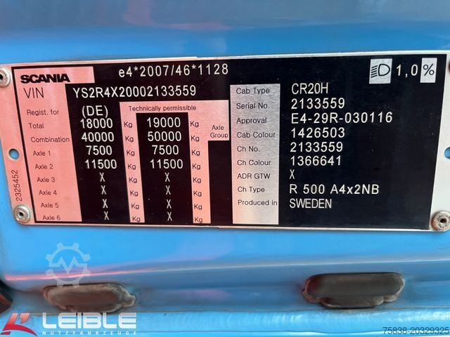 Τυπική μονάδα τράκτορα SCANIA R 500 *Standklima*Alcoa*Kipphydro*