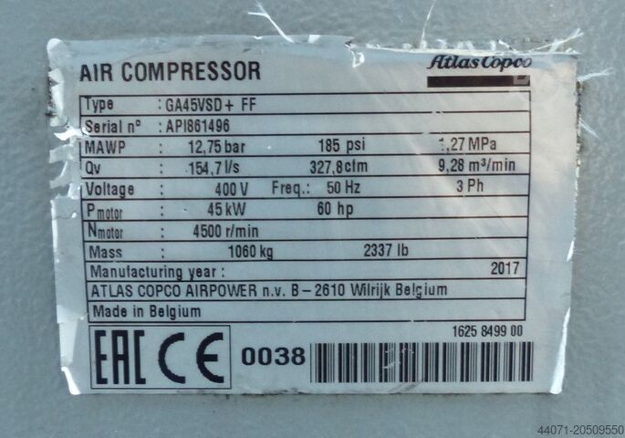 Csavarkompresszor GA45VSD+FF Atlas Copco GA45VSD+FF