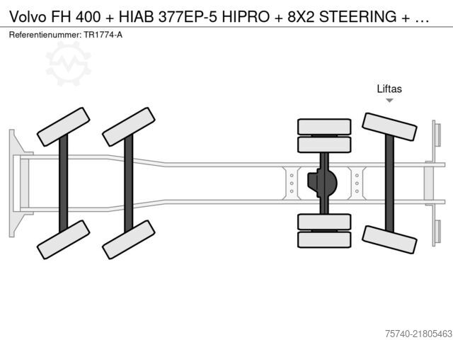 System med krogarm Volvo FH 400 + HIAB 377EP-5 HIPRO + 8X2 STEERING + EU...
