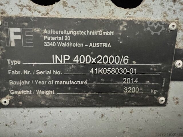Separator metali nieżelaznych IFE INP 400x2000x6