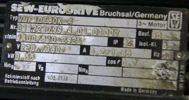 Instelbare tandwielmotor 0,55 kW 0,93-5,4 tpm SEW-EURODRIVE R82-62-V01