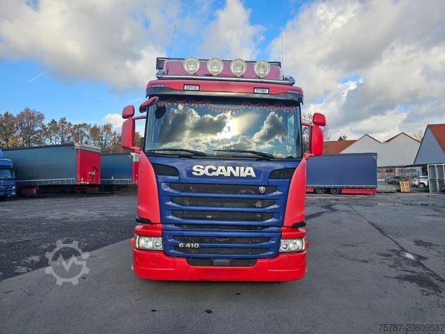 Camión plataforma con toldo SCANIA G410 Volumen, Edscha, Hubdach+Tandemhänger