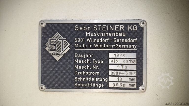 Hidraulikus guillotine olló Steiner HTS 30 113
