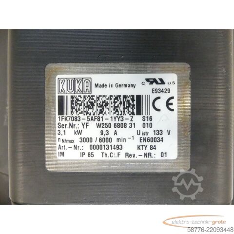  KUKA 1FK7083-5AF81-1YY3-Z S16 Servomotor SN: YFW250680831010
