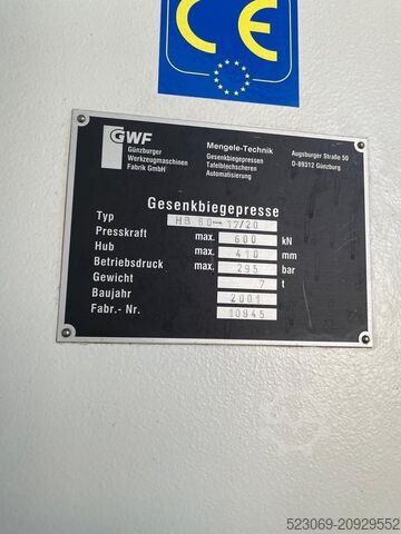 Ohraňovací lis Mengele Abkantpresse HB 60- 17/20 HB 60- 17/20