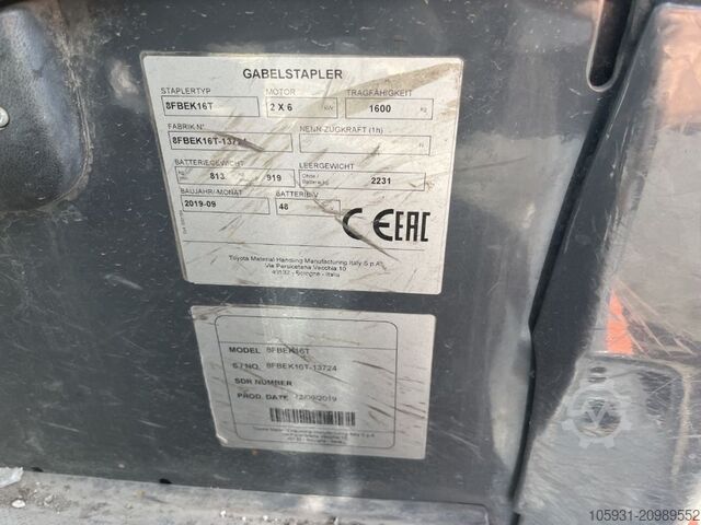 Elektrisk 3 -hjulet gaffeltruck Toyota 8FBEK16T