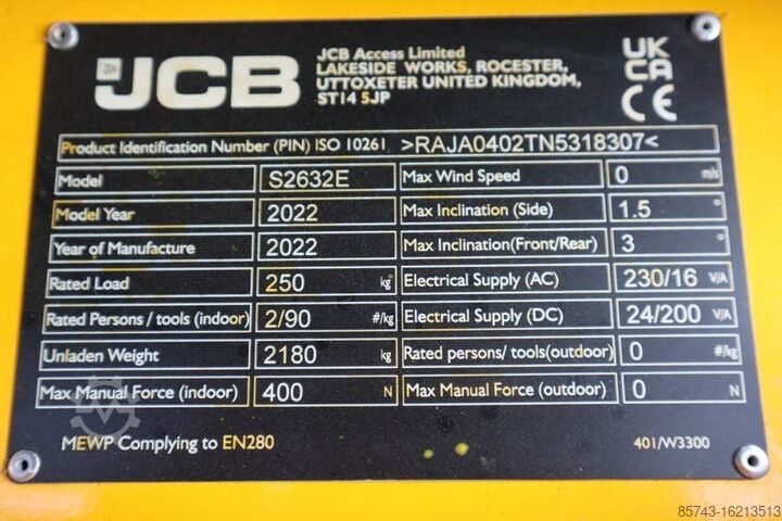 Schaarlift JCB S2632E Valid inspection, *Guarantee! New And Avail