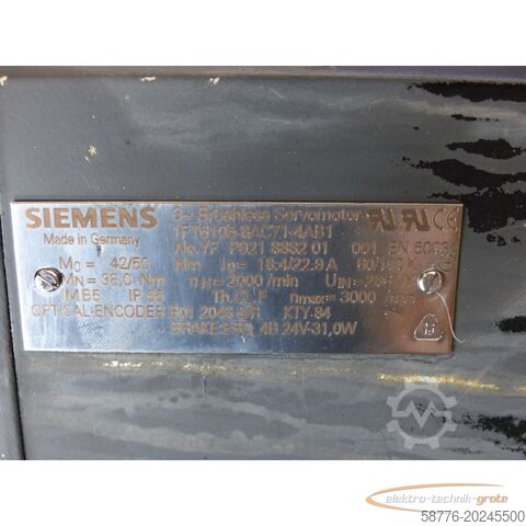 Moteur Siemens Siemens 1FT6105-8AC71-4AB1 Synchron-Servomotor SN:YFP921888201001