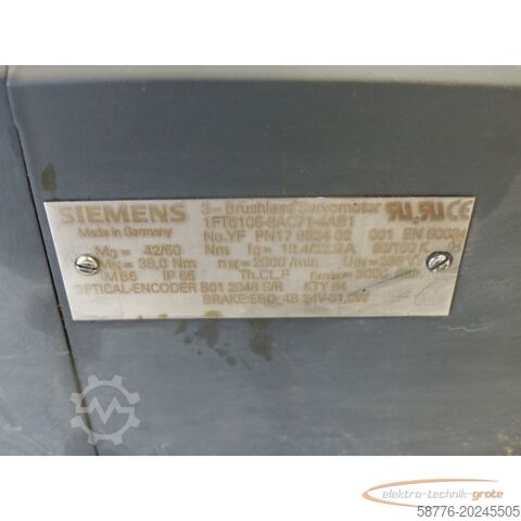 Moteur Siemens Siemens 1FT6105-8AC71-4AB1 Synchron-Servomotor SN:YFPN17962402001