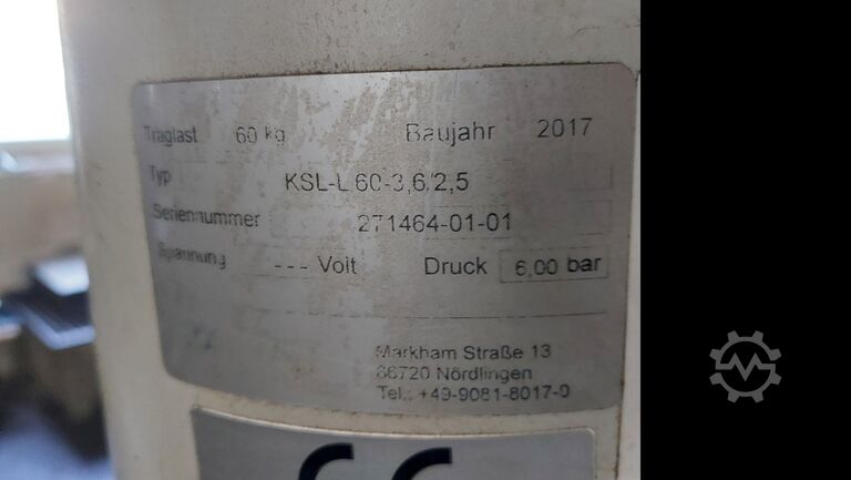 Guindaste de manuseio pneumático com braço articulado ZASCHE KSL – L – 60 -3.6 – 2.5