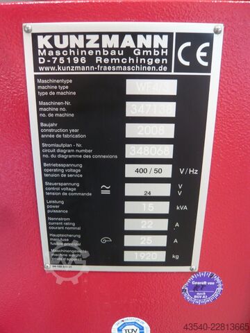 Fraiseuse Kunzmann WF4/3 TNC 320 wenig Betriebsstunden