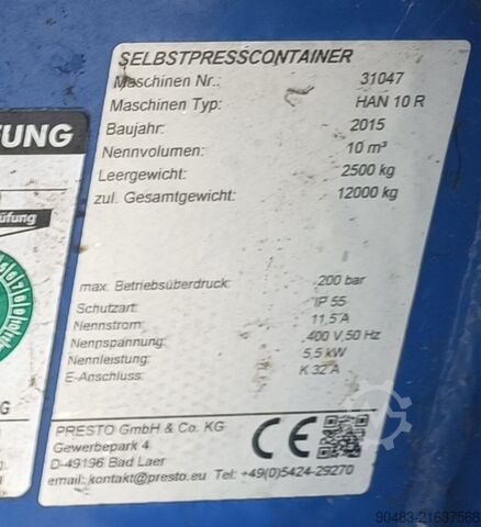 Kontener prasujący Presto HAN10