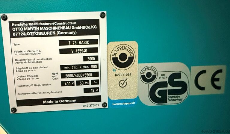 Sliding table saw Martin T 73 BASIC