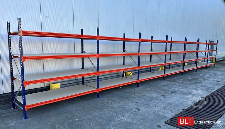 Bredspänn lagerrack ca. 13,35 lfm. Weitspannregale H: 200 cm T: 80 cm , 400 kg Fachlast , 4 Ebenen