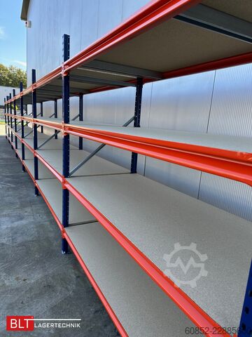 Bredspänn lagerrack ca. 13,35 lfm. Weitspannregale H: 200 cm T: 80 cm , 400 kg Fachlast , 4 Ebenen