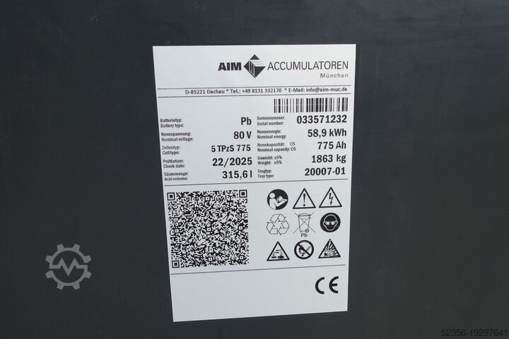 Batterie de chariot élévateur Staplerbatterie AIM Gabelstapler 80v 5PzS775 Baujahr 2024 Prüfdatum 2025