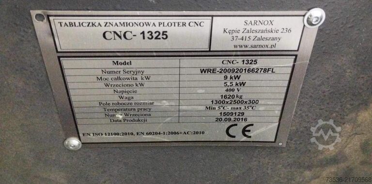 CNC glodalni ploter Sarnox CNC-1325 5,5 kW