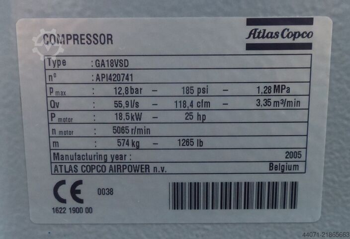 Csavarkompresszor GA18VSDF Atlas Copco GA18VSDFF