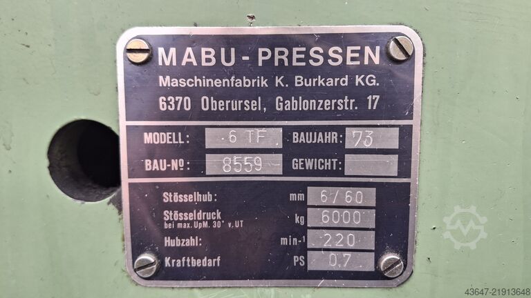 Exzenterpresse 6t MABU-PRESSEN 6 TF