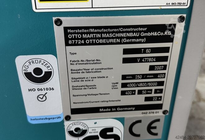 Sliding table saw Martin T60 Classic