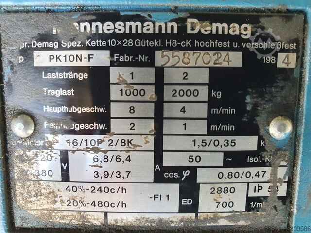 Kettingtakels - 14 stuks DEMAG / STAHL / LIFTKET 2 ton/1 ton / 500 / 250 / 160 / 125 kg.