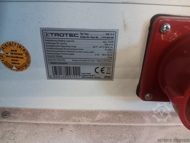 Przemysłowa nagrzewnica elektryczna 15 kW (3 sztuki dostępne) Trotec TDS 75 R