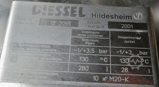 280 liter verwarmbaar/koelbaar drukvat van V4A  