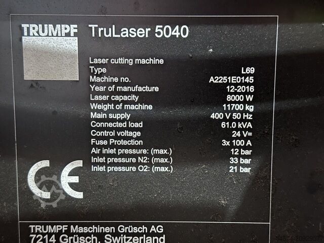 Lézervágógép Trumpf Trulaser 5040 Type L69