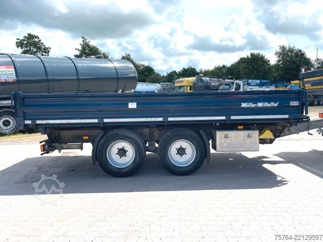 Tresidet tipvognstrailer MÜLLER-MITTELTAL 3-Seitenstahlkipper / Rampen / breite Reifen!