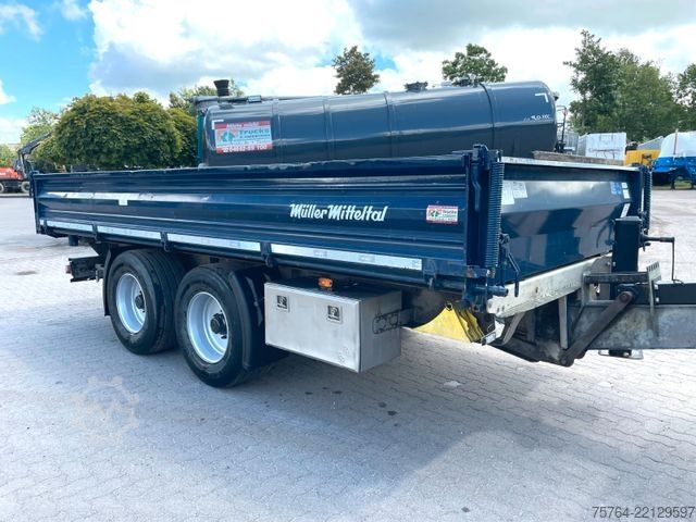 Tresidet tipvognstrailer MÜLLER-MITTELTAL 3-Seitenstahlkipper / Rampen / breite Reifen!