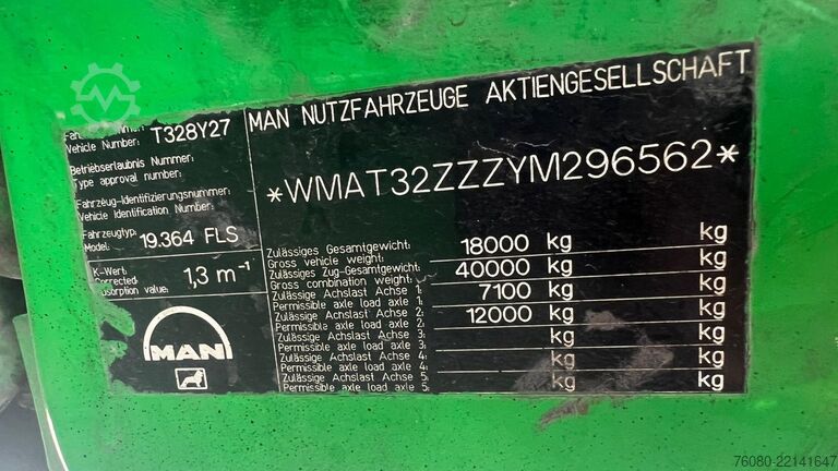 Szívó jármű MAN 19.364 F2000 (11.000 LITER / 6 CYLINDER / MANUA...