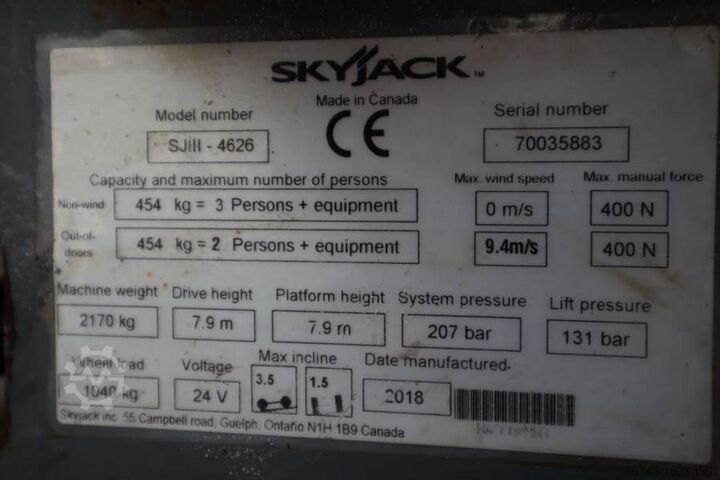 Scherenhebebühne SkyJack SJ4626 ELECTRIC, 10M WORKING HEIGHT, 454KG CAPACIT