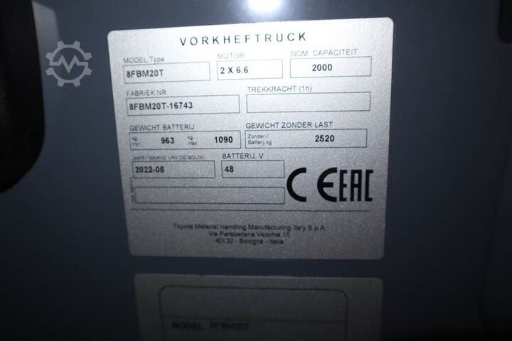 Vorkheftruck Toyota 8FBM20T Valid inspection, *Guarantee! Electric, 47