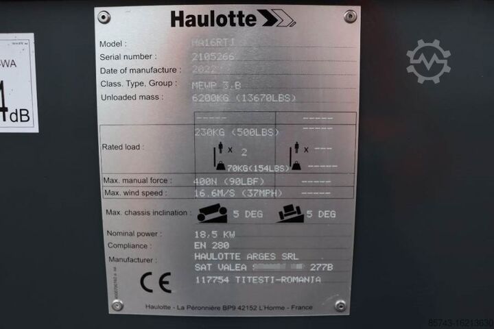 Plataforma de trabalho telescópica articulada Haulotte HA16RTJ Valid Inspection, *Guarantee! Diesel, 4x4