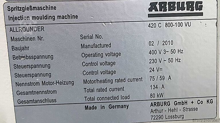 Verticale spuitgietmachine Arburg Allrounder 420C 800-100 VU