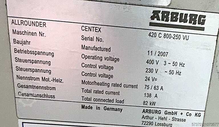 Verticale spuitgietmachine Arburg Allrounder 420C 800-250 VU